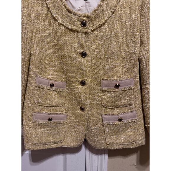 Talbots Gold Tweed Classic Jackie O Blazer Gold Buttons Petite Size 16 - Picture 12 of 12
